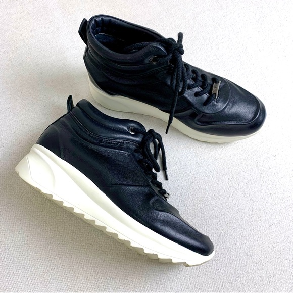 HAYDEN Black Leather Platform Wedge Sneakers CARMELA - Picture 4 of 14